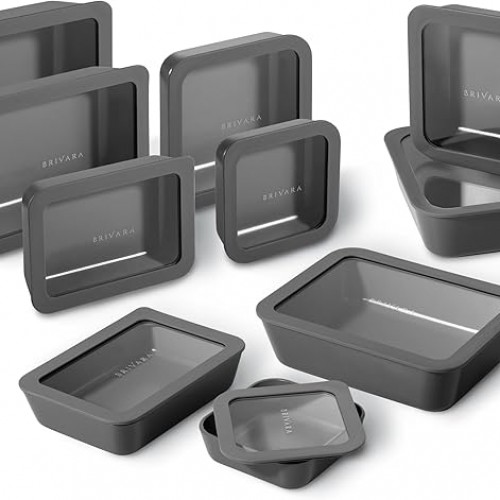 Ceramic Coated Glass Food Storage Containers | No PTFE, PFOA, PFAS, and BPA | Reusable Non Toxic Meal Prep Containers with Glass Lids | Easy To Store | 10 Piece Set [Onyx]