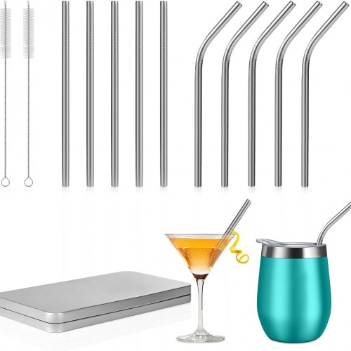 [10 Pcs] 6 Inch Metal Drinking Straws - 0.24" Diameter 304 Stainless Steel Straw for Cocktail Coffee Margaret, 5 Bent 5 Straight Reusable Short Straws for Kitchen,Home Bar,Party