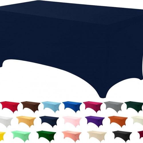 Utopia Kitchen 6ft Spandex Table Cloth Rectangle [1 Pack, Navy Blue] 200GSM Premium Stretch, Lycra, Washable and Wrinkle Resistant Table Cover Fitted for Event, Wedding, Banquet [72Lx30Wx30H Inch]